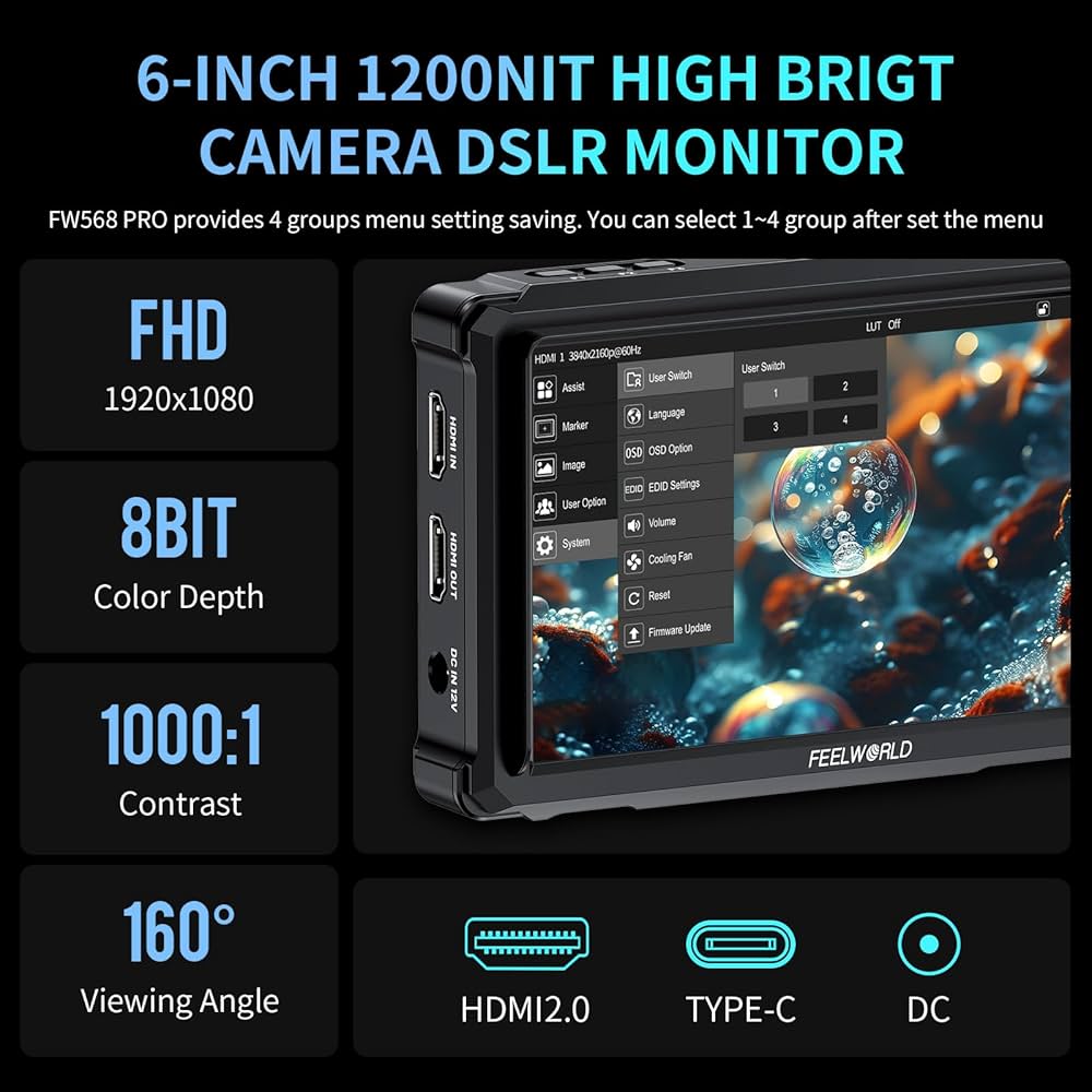 6 インチ1200nit高輝度1920✕1080デジタルー眼レフ モニター Amazon | FEELWORLD LUT6 6インチ 超高輝度 2600nits HDR / 3D